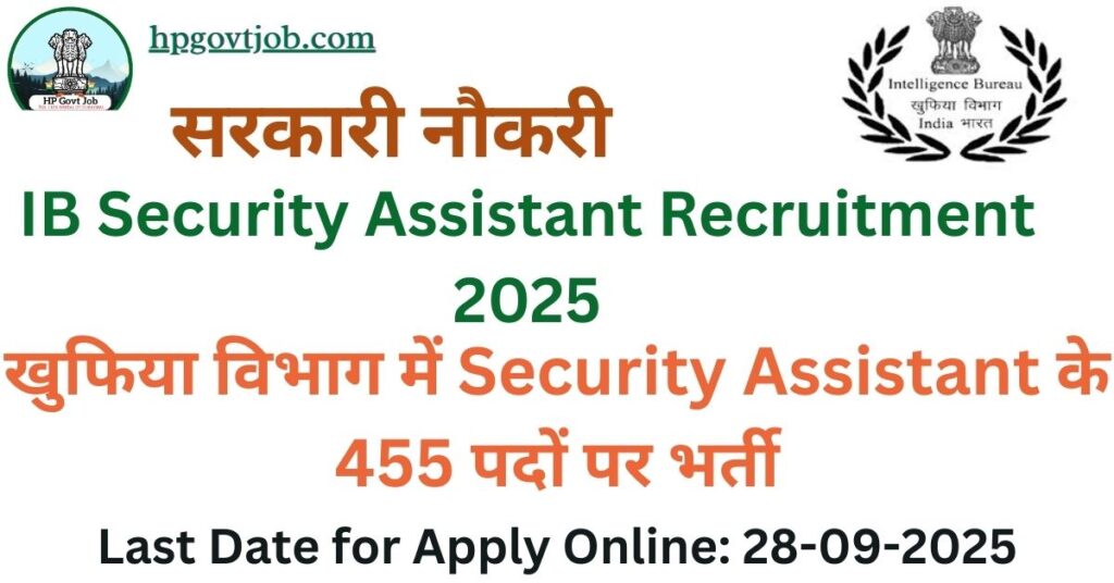 IB Security Assistant Recruitment 2025 Apply online for 455 Posts