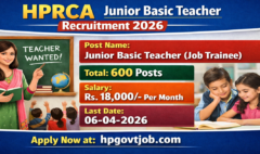 HPRCA Junior Basic Teacher Recruitment 2026 - Apply Online for 600 Posts
