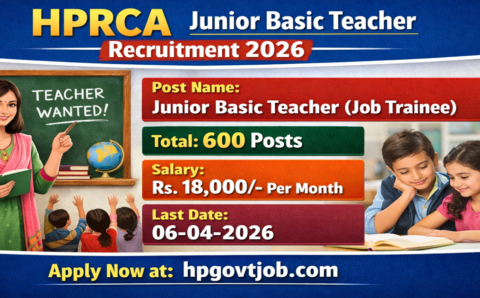 HPRCA Junior Basic Teacher Recruitment 2026 - Apply Online for 600 Posts