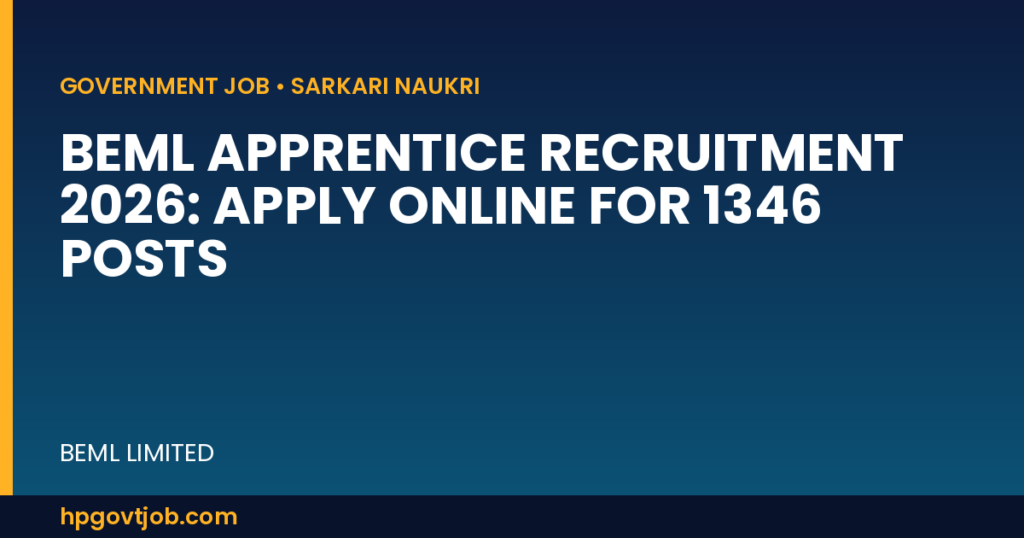 BEML Apprentice Recruitment 2026: Apply Online for 1346 Posts - BEML Limited Closed